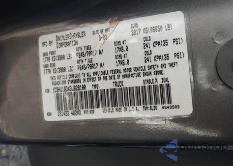 2003 Dodge Ram 1500 Slt/Laramie/St from USA, damaged, VIN 1D3HU18DX3J629100